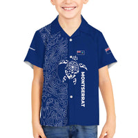 Montserrat Family Matching Off The Shoulder Long Sleeve Dress and Hawaiian Shirt with Tribal Sea Turtle Illustration Blue Polynesian Pattern Design - Wonder Print Shop