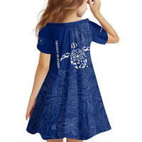 Montserrat Family Matching Off Shoulder Short Dress and Hawaiian Shirt with Tribal Sea Turtle Illustration Blue Polynesian Pattern Design - Wonder Print Shop