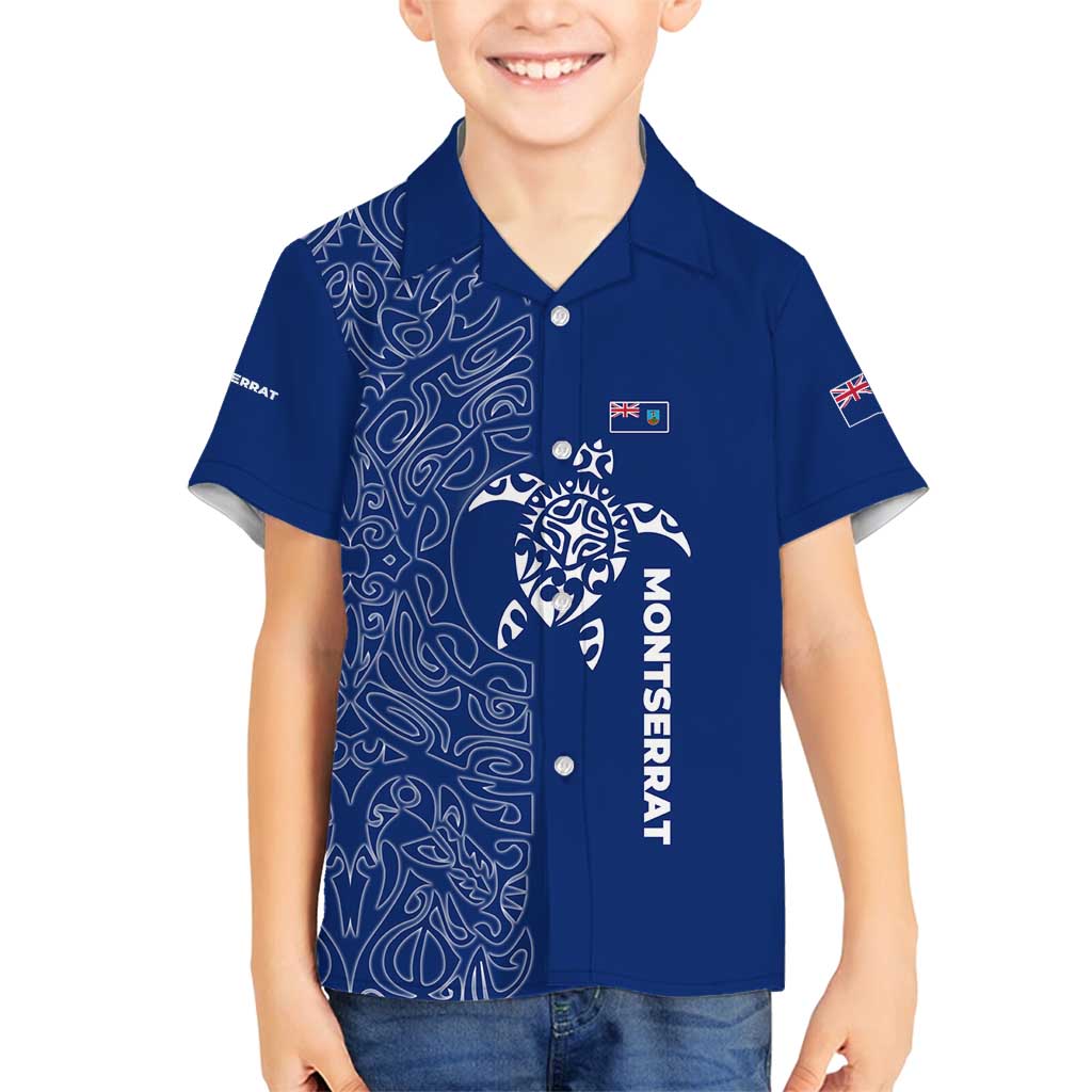Montserrat Family Matching Puletasi and Hawaiian Shirt with Tribal Sea Turtle Illustration Blue Polynesian Pattern Design - Wonder Print Shop