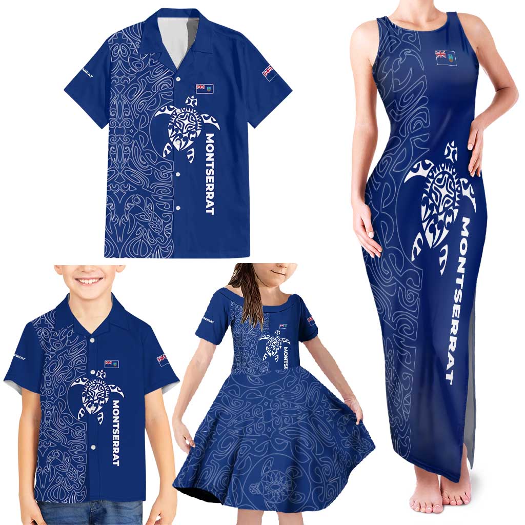 Montserrat Family Matching Tank Maxi Dress and Hawaiian Shirt with Tribal Sea Turtle Illustration Blue Polynesian Pattern Design - Wonder Print Shop
