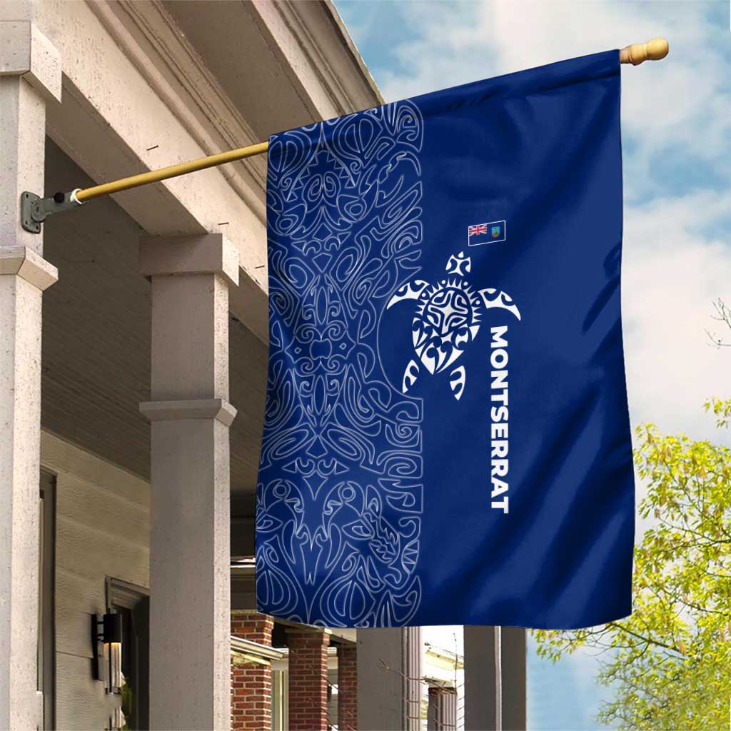 Montserrat Garden Flag with Tribal Sea Turtle Illustration Blue Polynesian Pattern Design - Wonder Print Shop