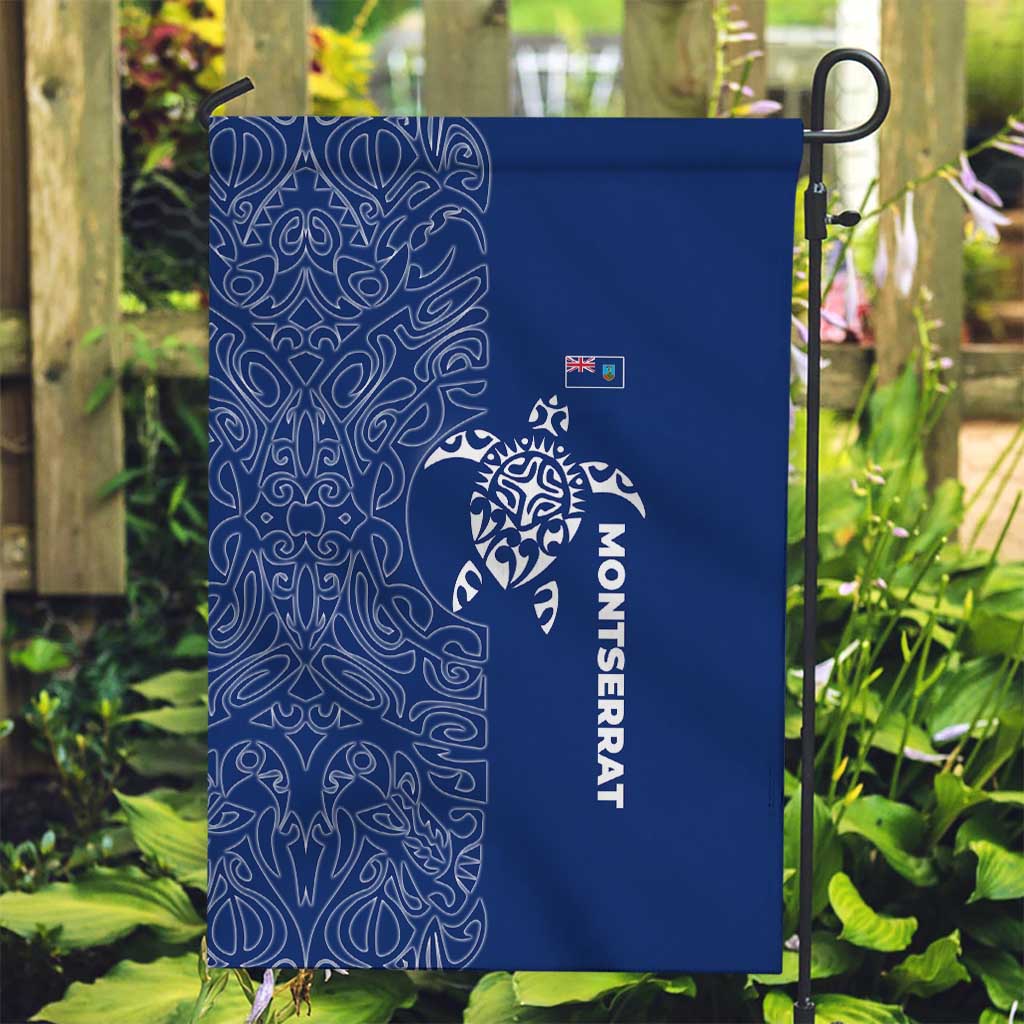 Montserrat Garden Flag with Tribal Sea Turtle Illustration Blue Polynesian Pattern Design - Wonder Print Shop
