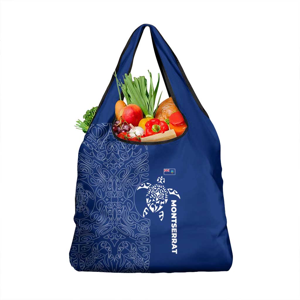 Montserrat Grocery Bag with Tribal Sea Turtle Illustration Blue Polynesian Pattern Design - Wonder Print Shop