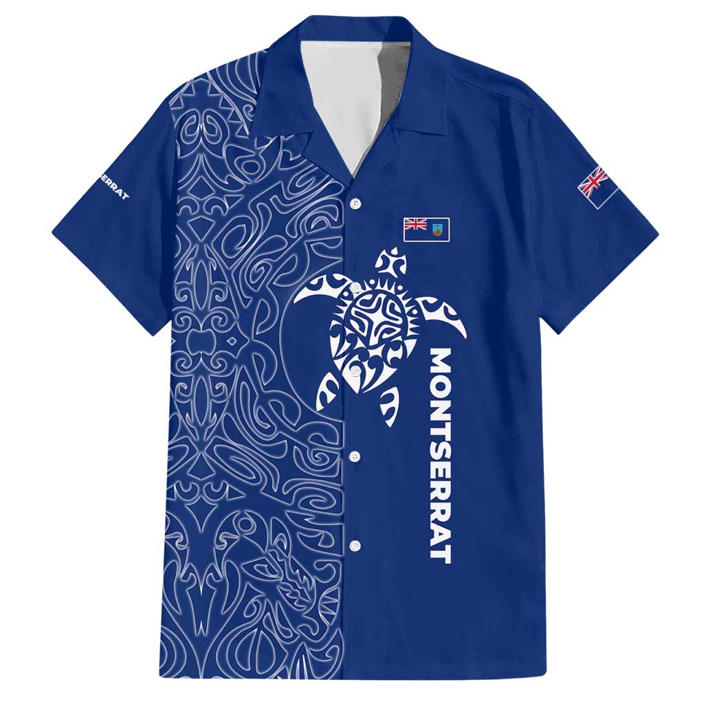 Montserrat Hawaiian Shirt with Tribal Sea Turtle Illustration Blue Polynesian Pattern Design - Wonder Print Shop