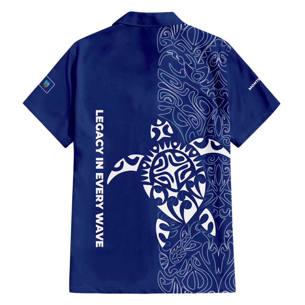 Montserrat Hawaiian Shirt with Tribal Sea Turtle Illustration Blue Polynesian Pattern Design - Wonder Print Shop