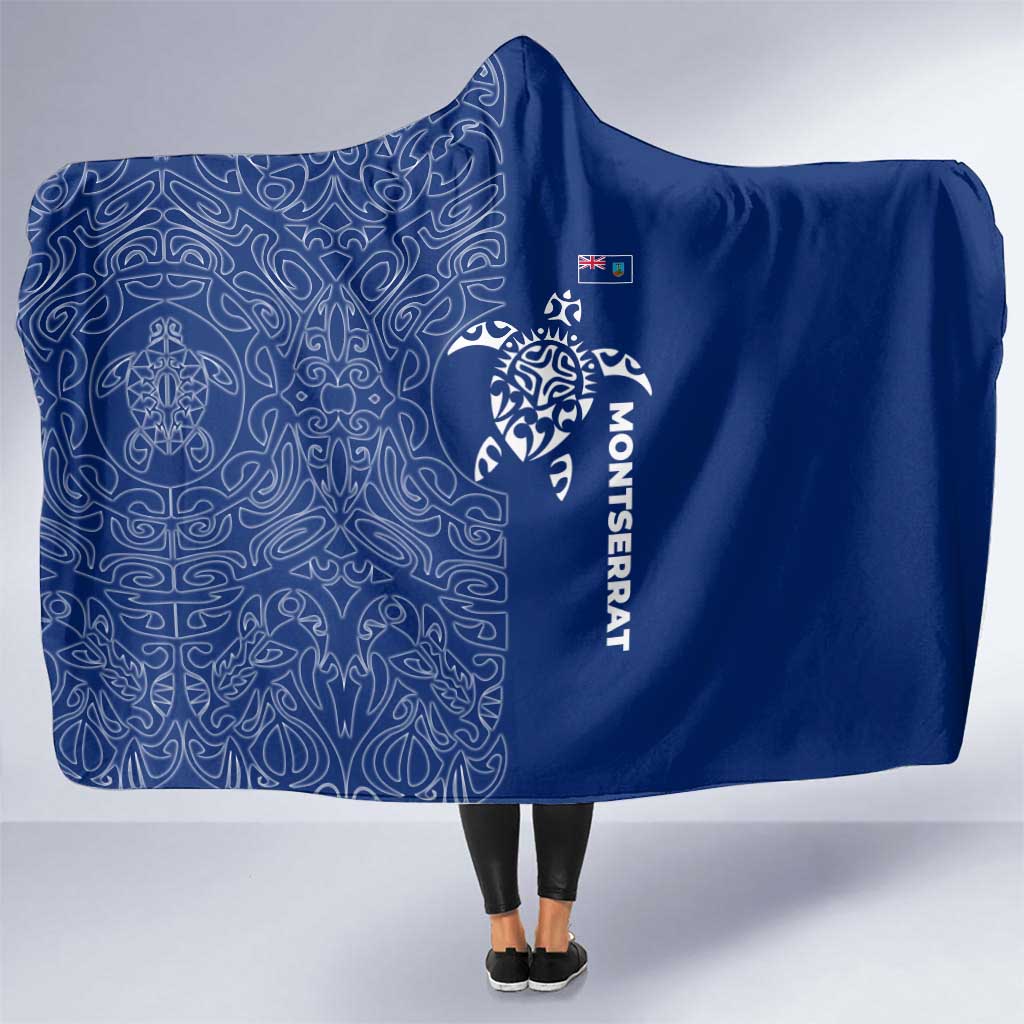 Montserrat Hooded Blanket with Tribal Sea Turtle Illustration Blue Polynesian Pattern Design - Wonder Print Shop