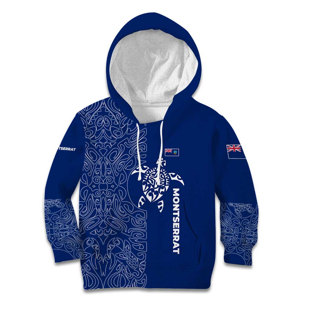 Montserrat Kid Hoodie with Tribal Sea Turtle Illustration Blue Polynesian Pattern Design - Wonder Print Shop