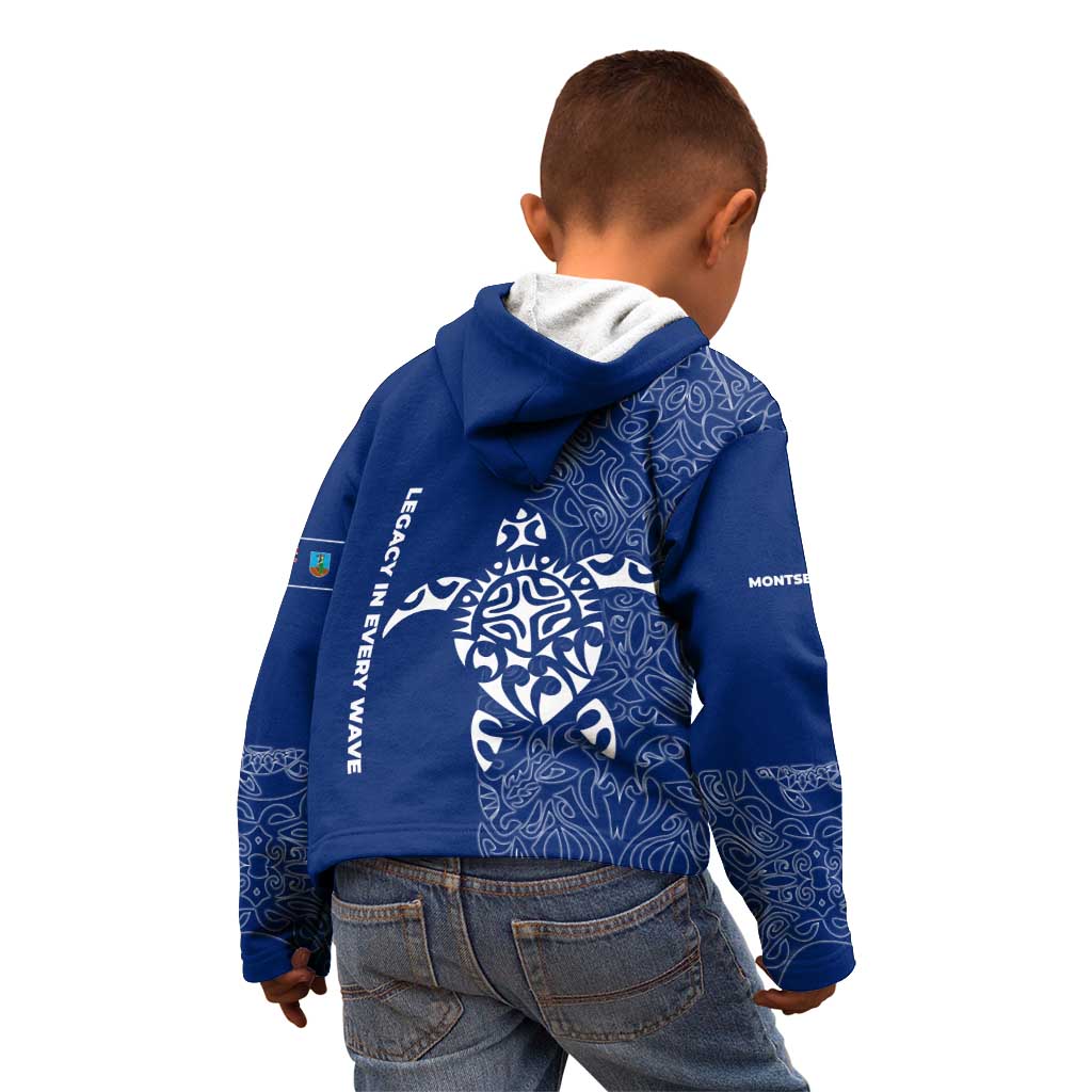 Montserrat Kid Hoodie with Tribal Sea Turtle Illustration Blue Polynesian Pattern Design - Wonder Print Shop