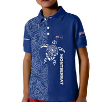 Montserrat Kid Polo Shirt with Tribal Sea Turtle Illustration Blue Polynesian Pattern Design - Wonder Print Shop