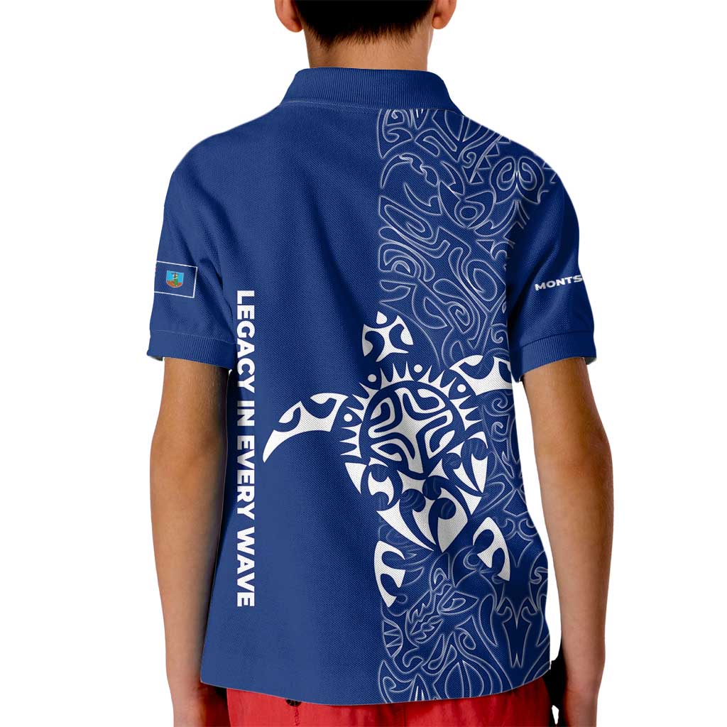 Montserrat Kid Polo Shirt with Tribal Sea Turtle Illustration Blue Polynesian Pattern Design - Wonder Print Shop