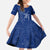 Montserrat Kid Short Sleeve Dress with Tribal Sea Turtle Illustration Blue Polynesian Pattern Design - Wonder Print Shop