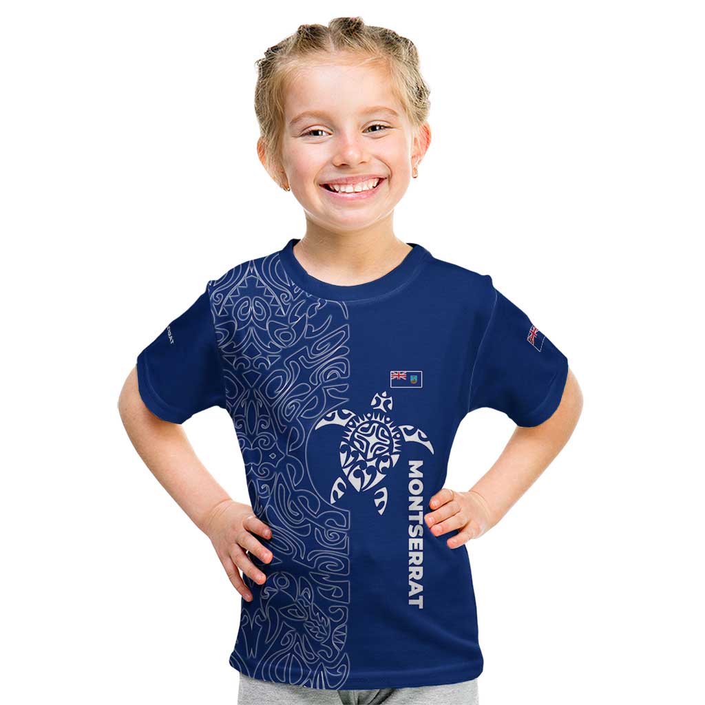 Montserrat Kid T Shirt with Tribal Sea Turtle Illustration Blue Polynesian Pattern Design - Wonder Print Shop