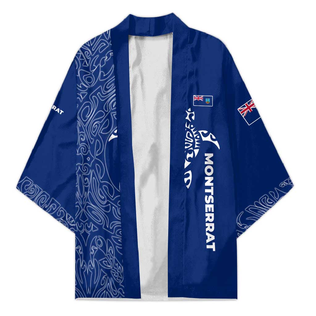 Montserrat Kimono with Tribal Sea Turtle Illustration Blue Polynesian Pattern Design - Wonder Print Shop