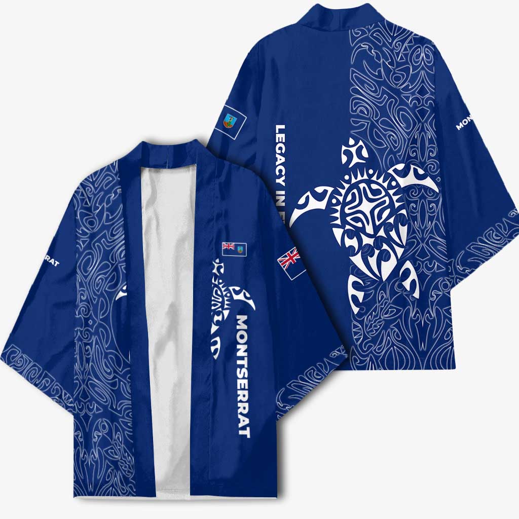 Montserrat Kimono with Tribal Sea Turtle Illustration Blue Polynesian Pattern Design - Wonder Print Shop