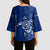 Montserrat Kimono Sleeve Blouse with Tribal Sea Turtle Illustration Blue Polynesian Pattern Design - Wonder Print Shop