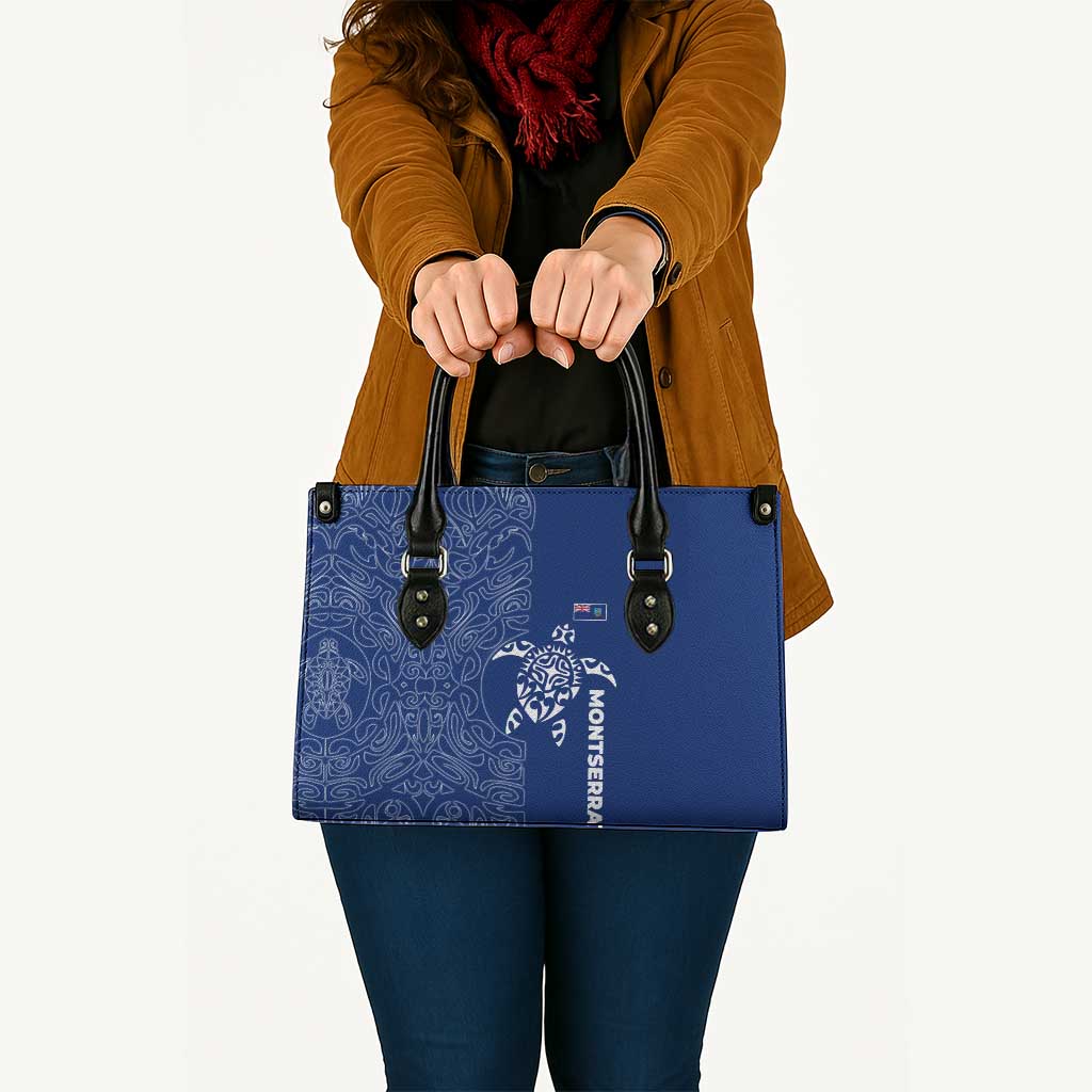 Montserrat Leather Bag with Tribal Sea Turtle Illustration Blue Polynesian Pattern Design - Wonder Print Shop
