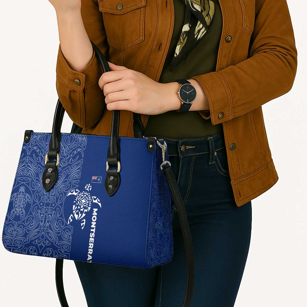 Montserrat Leather Bag with Tribal Sea Turtle Illustration Blue Polynesian Pattern Design - Wonder Print Shop
