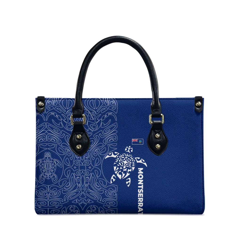 Montserrat Leather Bag with Tribal Sea Turtle Illustration Blue Polynesian Pattern Design - Wonder Print Shop