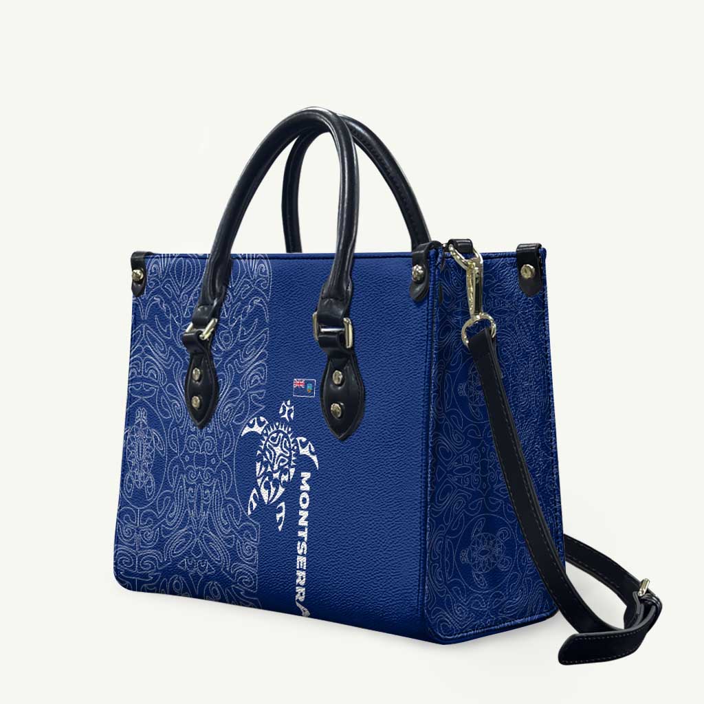 Montserrat Leather Bag with Tribal Sea Turtle Illustration Blue Polynesian Pattern Design - Wonder Print Shop