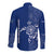 Montserrat Long Sleeve Button Shirt with Tribal Sea Turtle Illustration Blue Polynesian Pattern Design - Wonder Print Shop