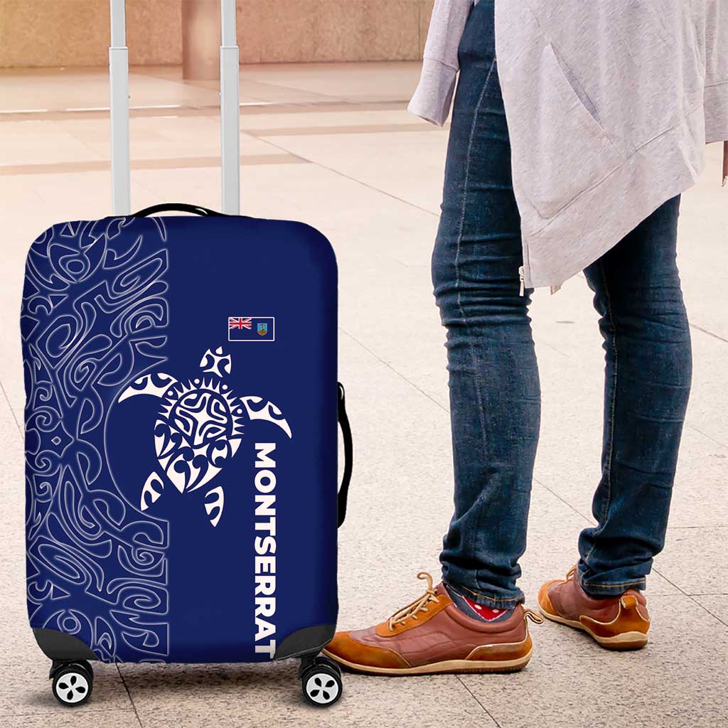 Montserrat Luggage Cover with Tribal Sea Turtle Illustration Blue Polynesian Pattern Design - Wonder Print Shop