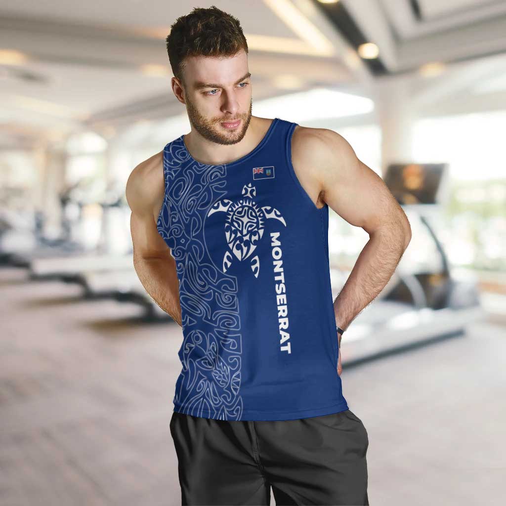 Montserrat Men Tank Top with Tribal Sea Turtle Illustration Blue Polynesian Pattern Design - Wonder Print Shop