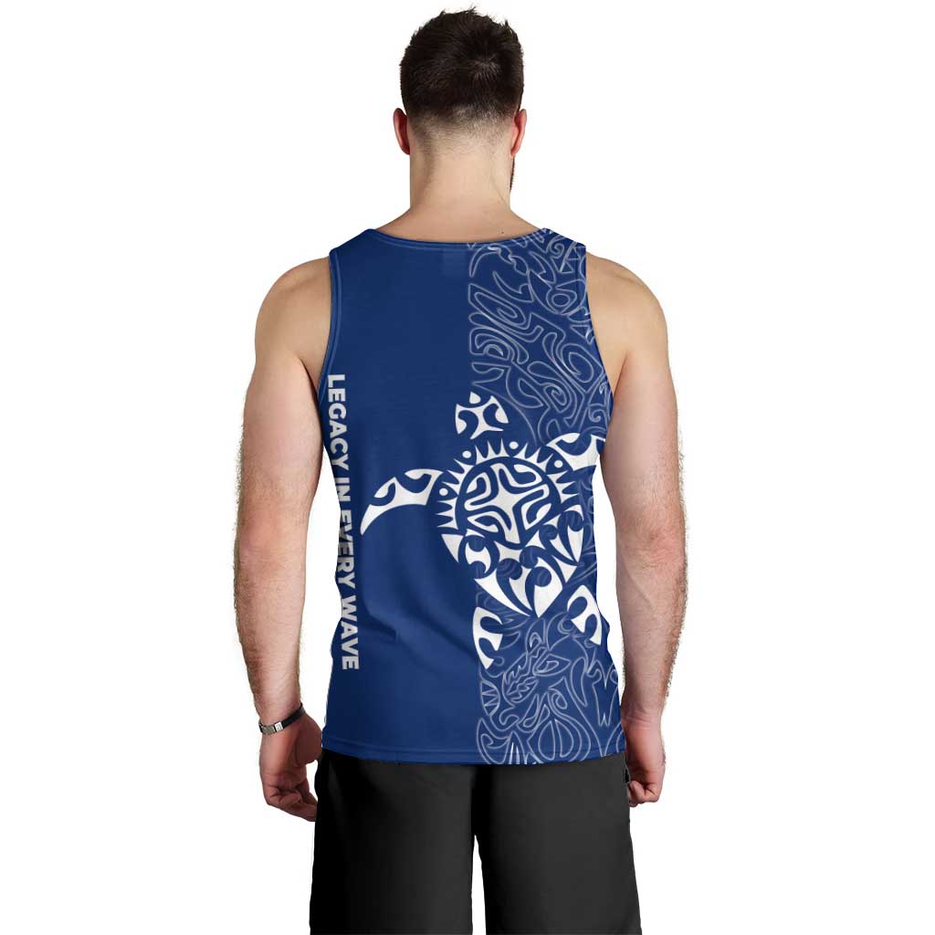 Montserrat Men Tank Top with Tribal Sea Turtle Illustration Blue Polynesian Pattern Design - Wonder Print Shop