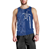 Montserrat Men Tank Top with Tribal Sea Turtle Illustration Blue Polynesian Pattern Design - Wonder Print Shop