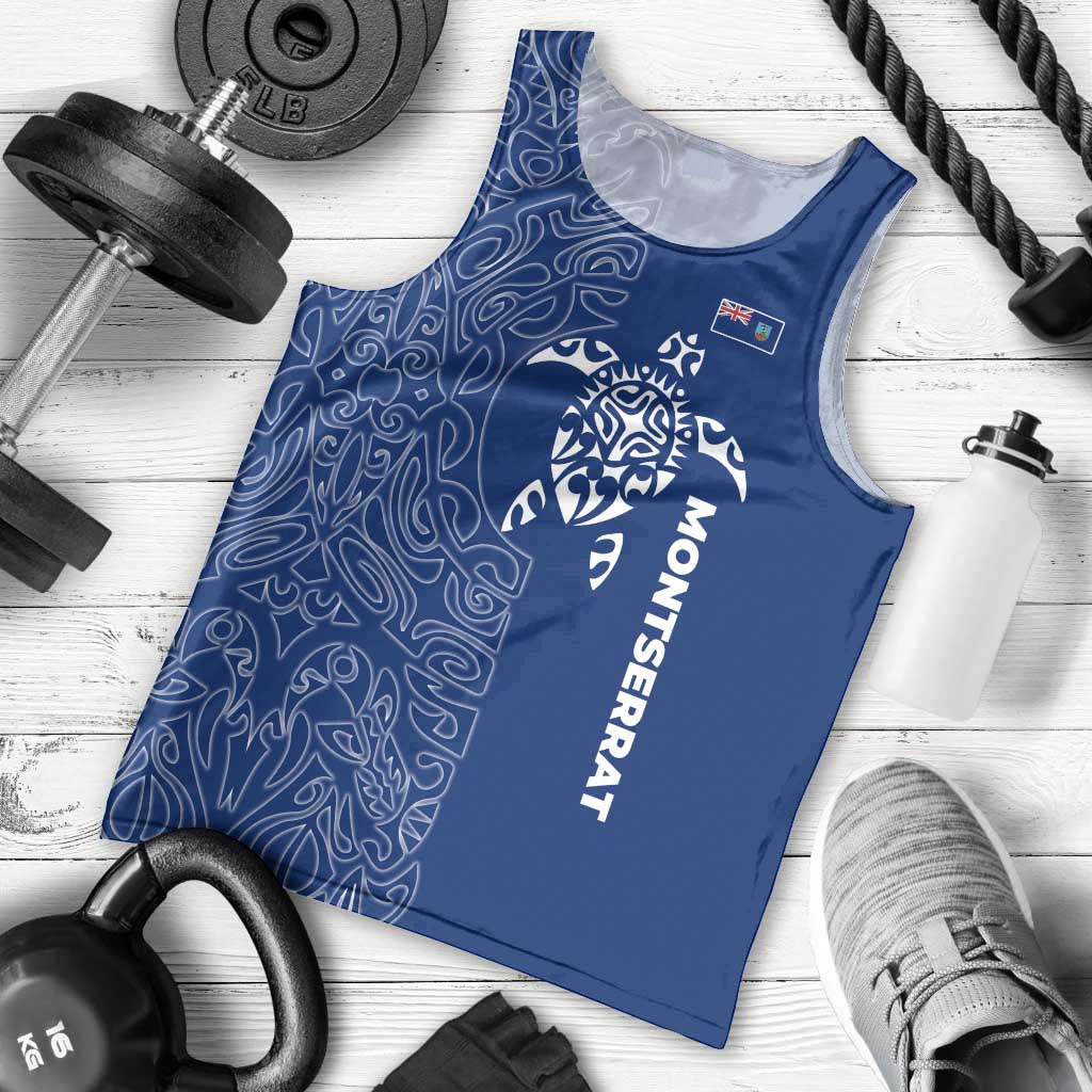 Montserrat Men Tank Top with Tribal Sea Turtle Illustration Blue Polynesian Pattern Design - Wonder Print Shop