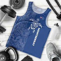Montserrat Men Tank Top with Tribal Sea Turtle Illustration Blue Polynesian Pattern Design - Wonder Print Shop