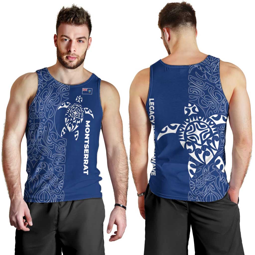Montserrat Men Tank Top with Tribal Sea Turtle Illustration Blue Polynesian Pattern Design - Wonder Print Shop