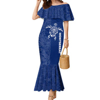 Montserrat Mermaid Dress with Tribal Sea Turtle Illustration Blue Polynesian Pattern Design - Wonder Print Shop