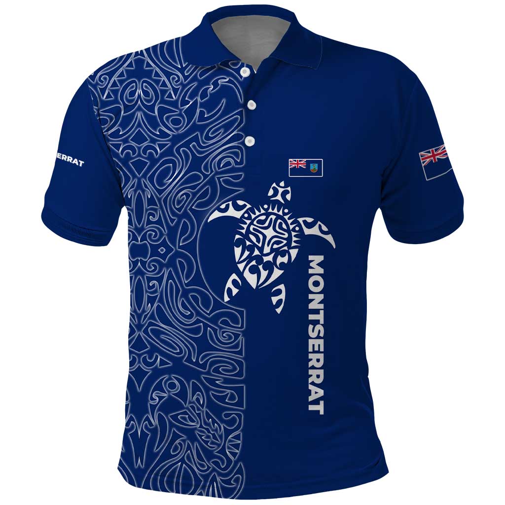 Montserrat Polo Shirt with Tribal Sea Turtle Illustration Blue Polynesian Pattern Design - Wonder Print Shop