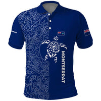 Montserrat Polo Shirt with Tribal Sea Turtle Illustration Blue Polynesian Pattern Design - Wonder Print Shop
