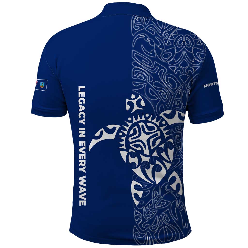 Montserrat Polo Shirt with Tribal Sea Turtle Illustration Blue Polynesian Pattern Design - Wonder Print Shop