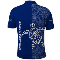 Montserrat Polo Shirt with Tribal Sea Turtle Illustration Blue Polynesian Pattern Design - Wonder Print Shop