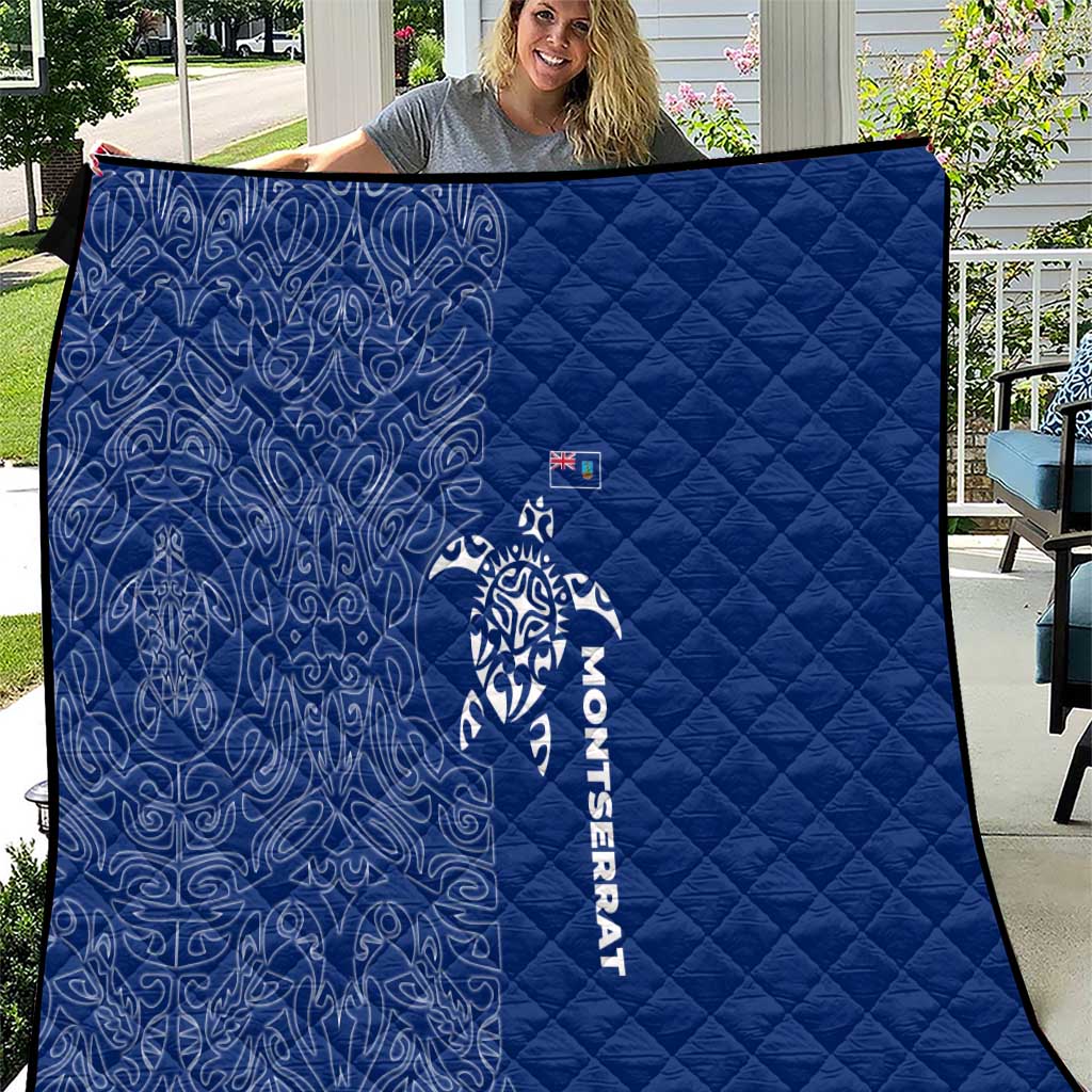 Montserrat Quilt with Tribal Sea Turtle Illustration Blue Polynesian Pattern Design - Wonder Print Shop