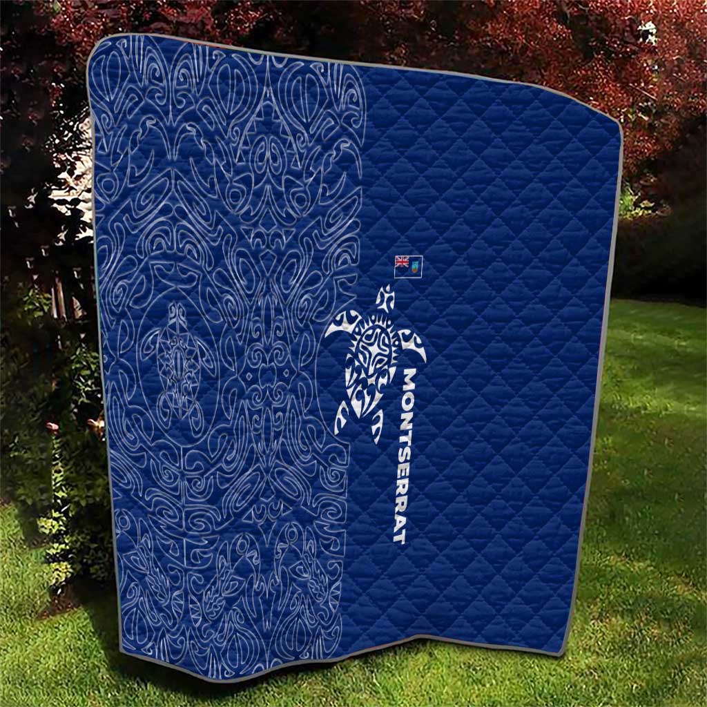 Montserrat Quilt with Tribal Sea Turtle Illustration Blue Polynesian Pattern Design - Wonder Print Shop