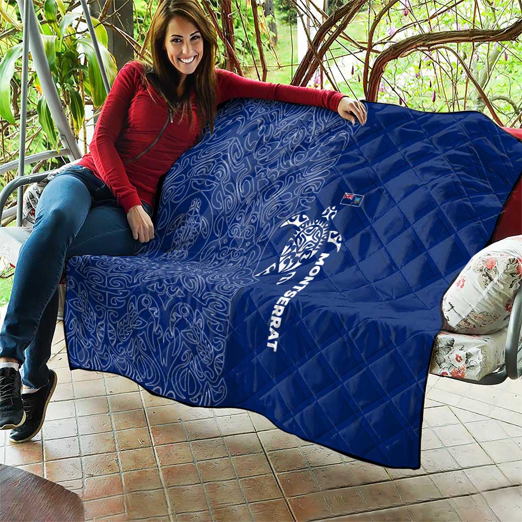 Montserrat Quilt with Tribal Sea Turtle Illustration Blue Polynesian Pattern Design - Wonder Print Shop