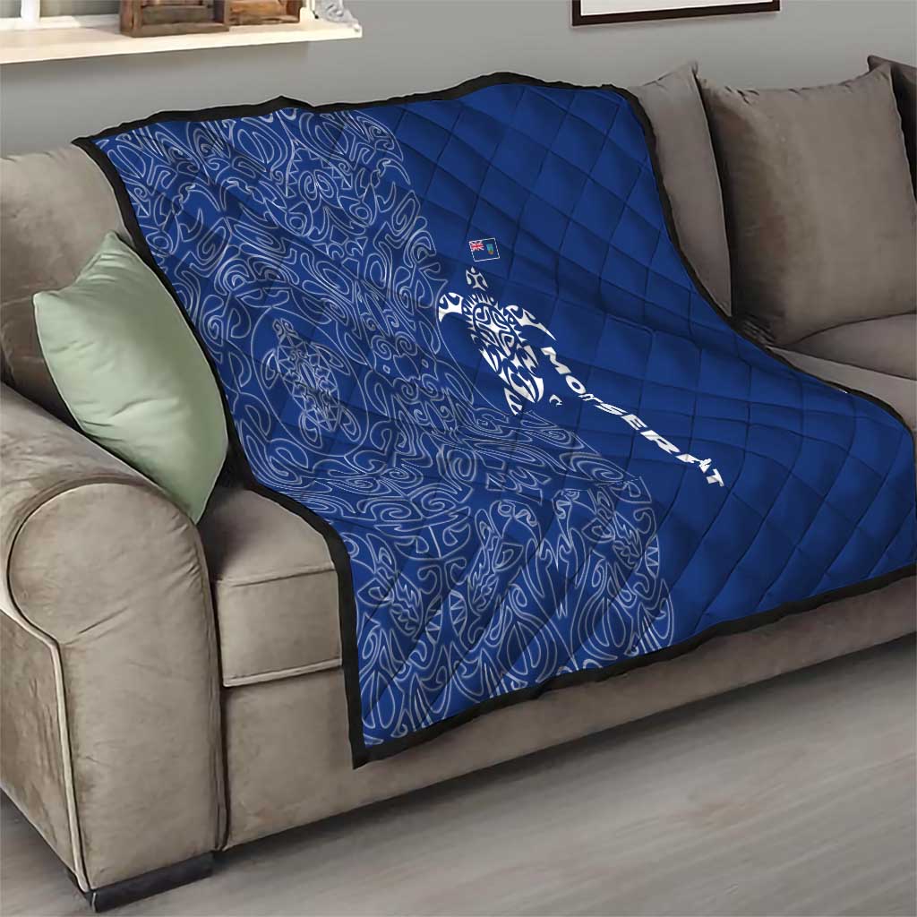 Montserrat Quilt with Tribal Sea Turtle Illustration Blue Polynesian Pattern Design - Wonder Print Shop