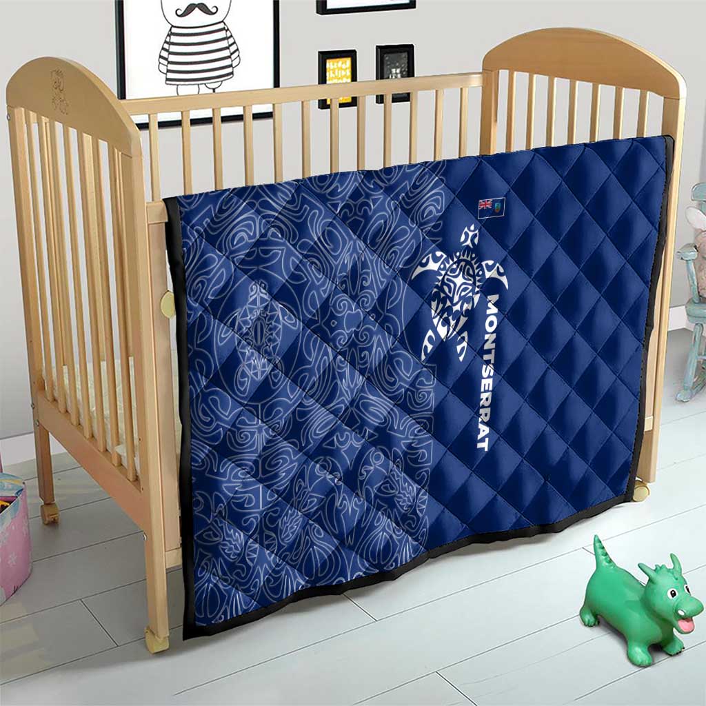 Montserrat Quilt with Tribal Sea Turtle Illustration Blue Polynesian Pattern Design - Wonder Print Shop