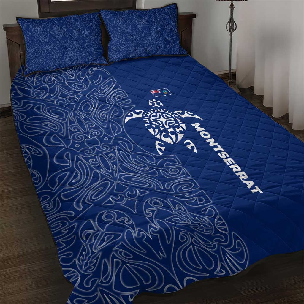 Montserrat Quilt Bed Set with Tribal Sea Turtle Illustration Blue Polynesian Pattern Design - Wonder Print Shop