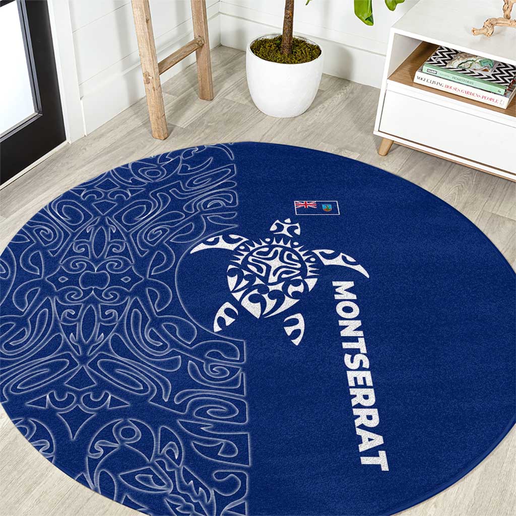 Montserrat Round Carpet with Tribal Sea Turtle Illustration Blue Polynesian Pattern Design - Wonder Print Shop