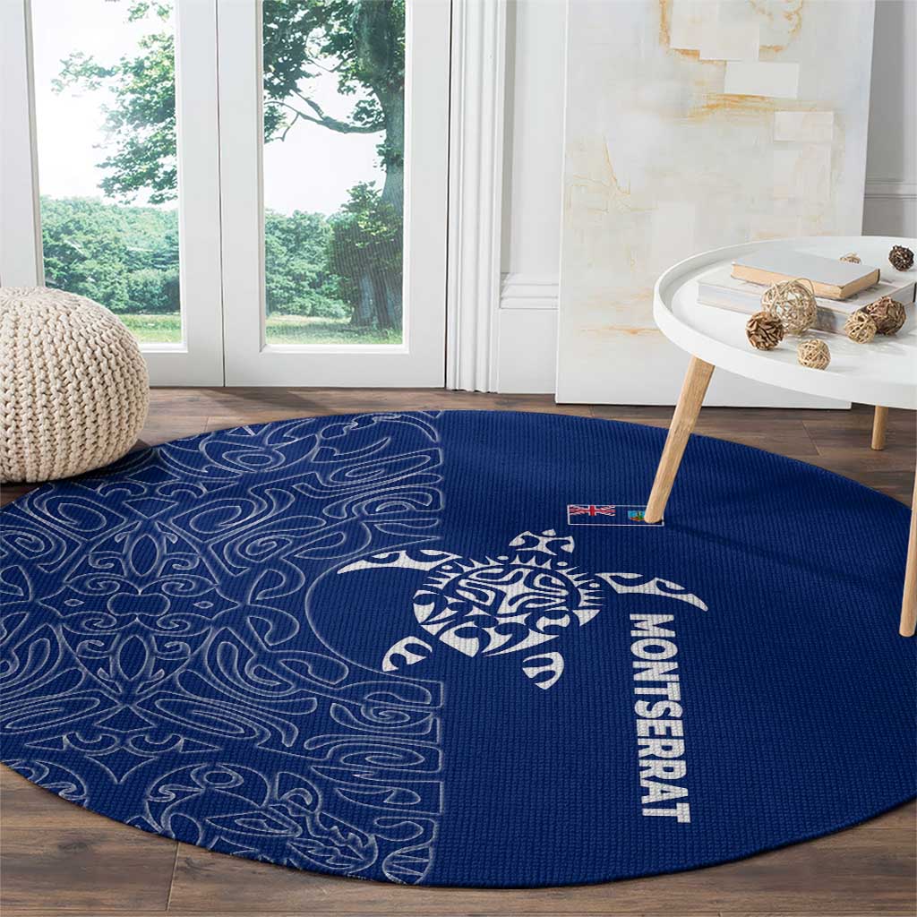 Montserrat Round Carpet with Tribal Sea Turtle Illustration Blue Polynesian Pattern Design - Wonder Print Shop