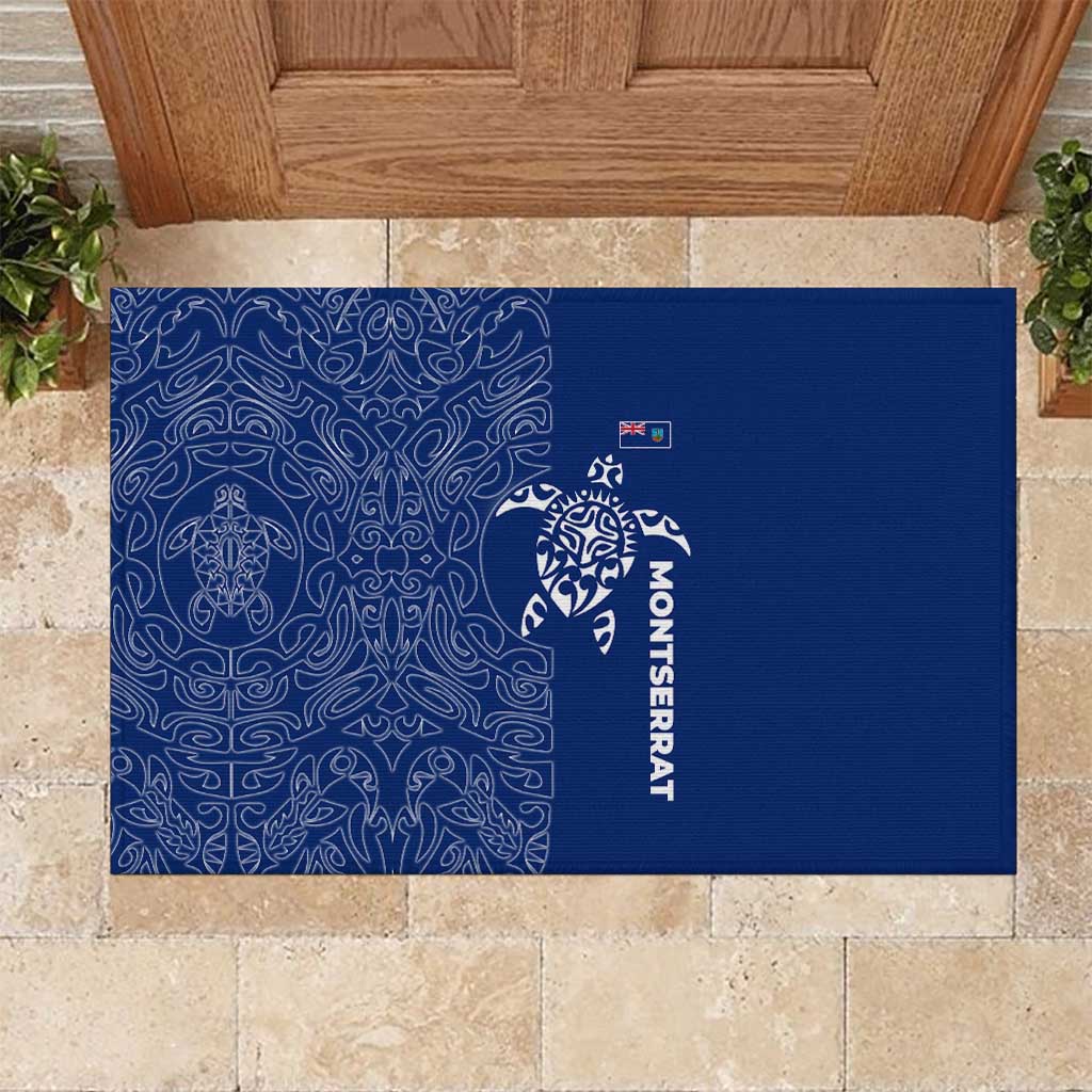 Montserrat Rubber Doormat with Tribal Sea Turtle Illustration Blue Polynesian Pattern Design - Wonder Print Shop