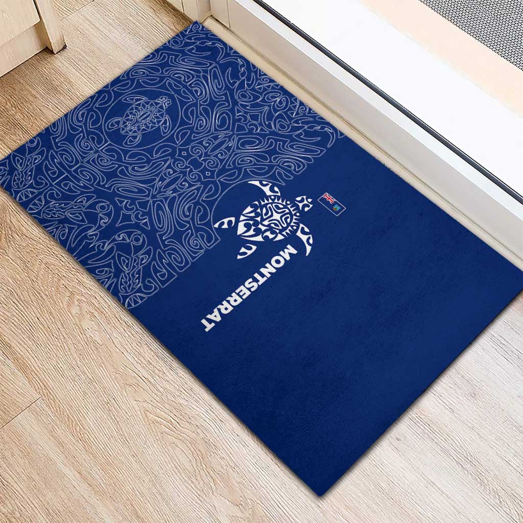 Montserrat Rubber Doormat with Tribal Sea Turtle Illustration Blue Polynesian Pattern Design - Wonder Print Shop