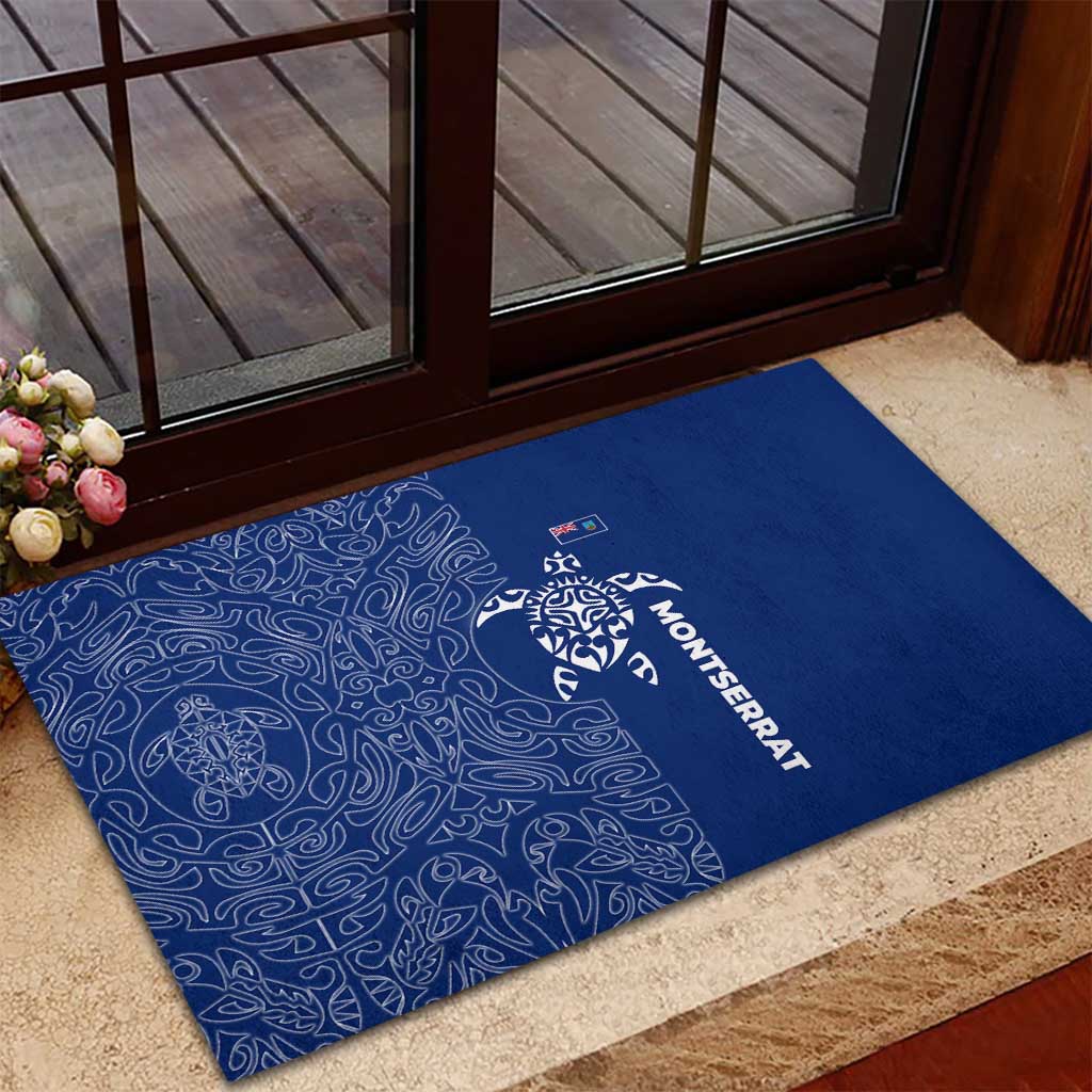 Montserrat Rubber Doormat with Tribal Sea Turtle Illustration Blue Polynesian Pattern Design - Wonder Print Shop