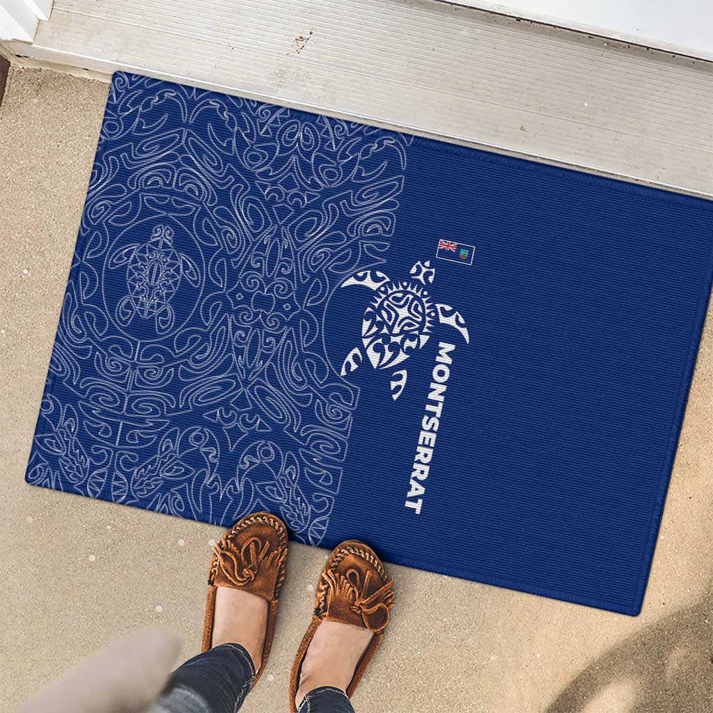 Montserrat Rubber Doormat with Tribal Sea Turtle Illustration Blue Polynesian Pattern Design - Wonder Print Shop