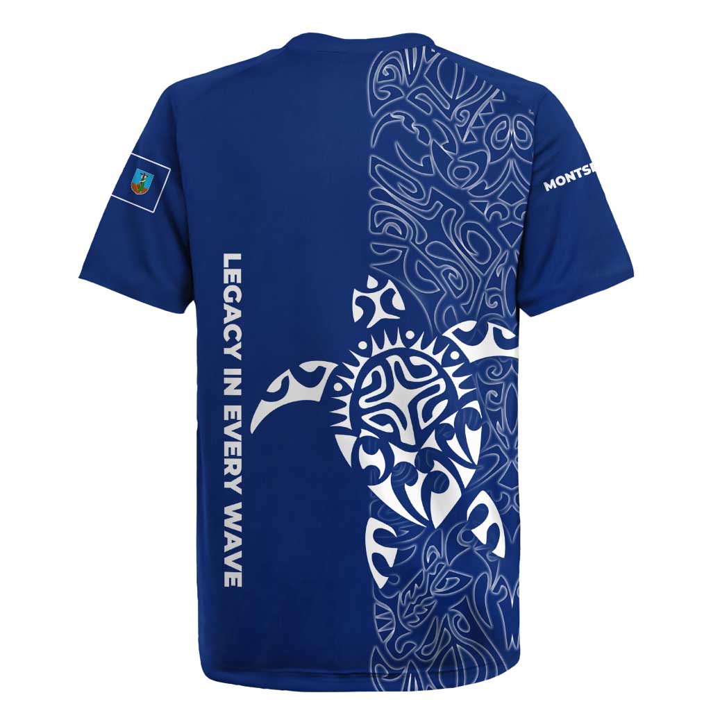 Montserrat Rugby Jersey with Tribal Sea Turtle Illustration Blue Polynesian Pattern Design - Wonder Print Shop