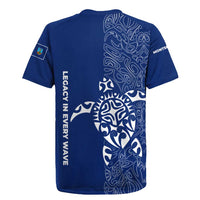 Montserrat Rugby Jersey with Tribal Sea Turtle Illustration Blue Polynesian Pattern Design - Wonder Print Shop
